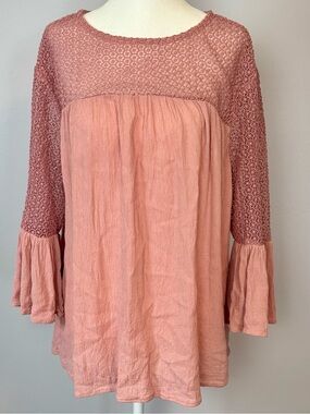 GAP Dusty Rose Bohemian Crochet Yoke Bell Sleeve Tunic
